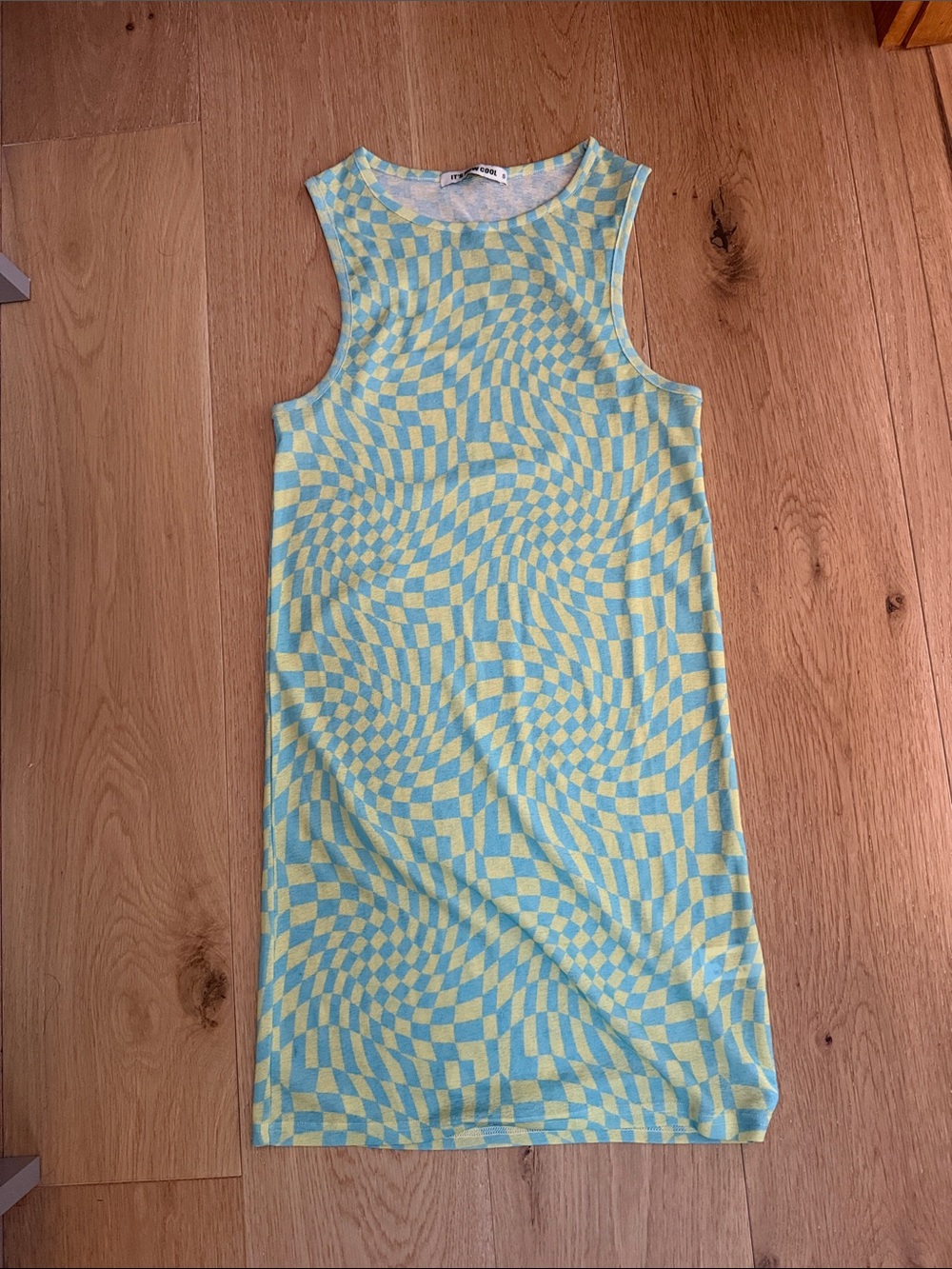 It’s Now Cool Psychedelic Checkerboard Cover Up Dress - Yellow & Light Blue